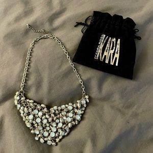 Gorgeous Statement Necklace, Gold with light blue/teal accents